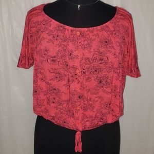Lavish Plus on off shoulder tie waist red floral